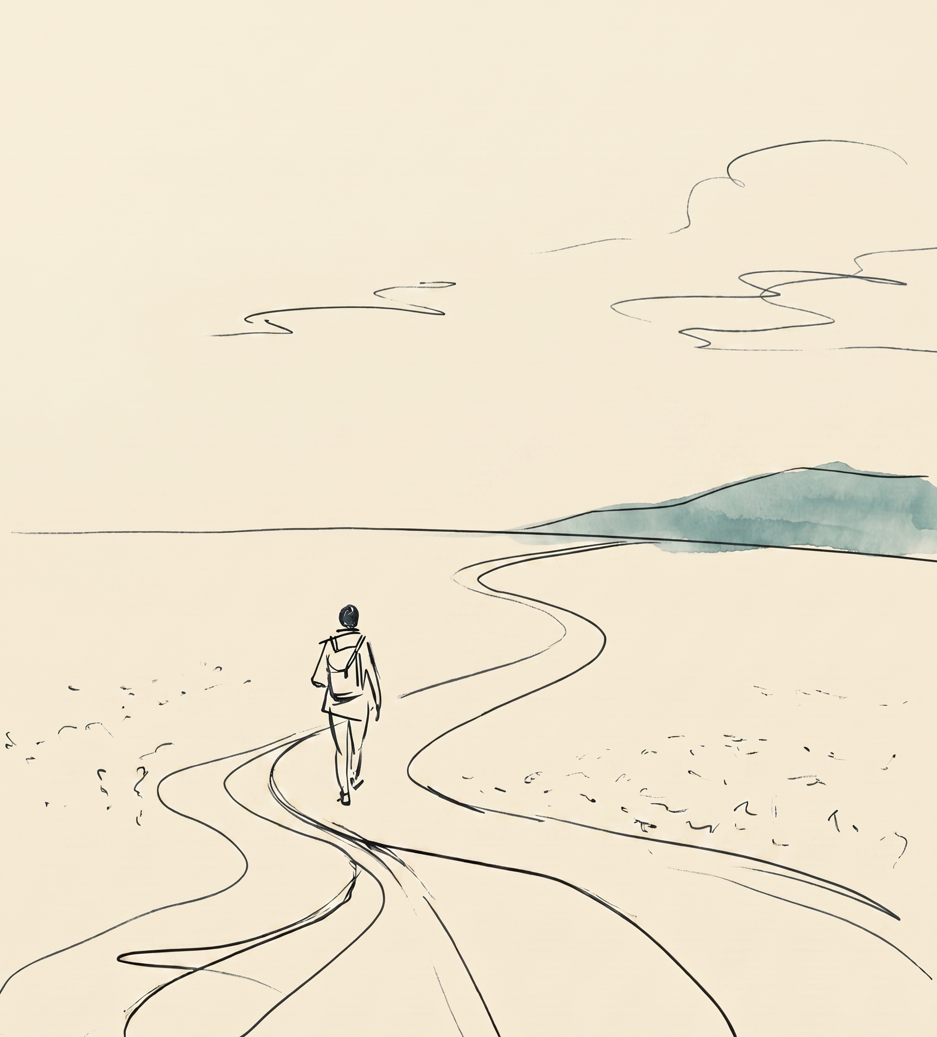 Hand-drawn walker on a trail illustration