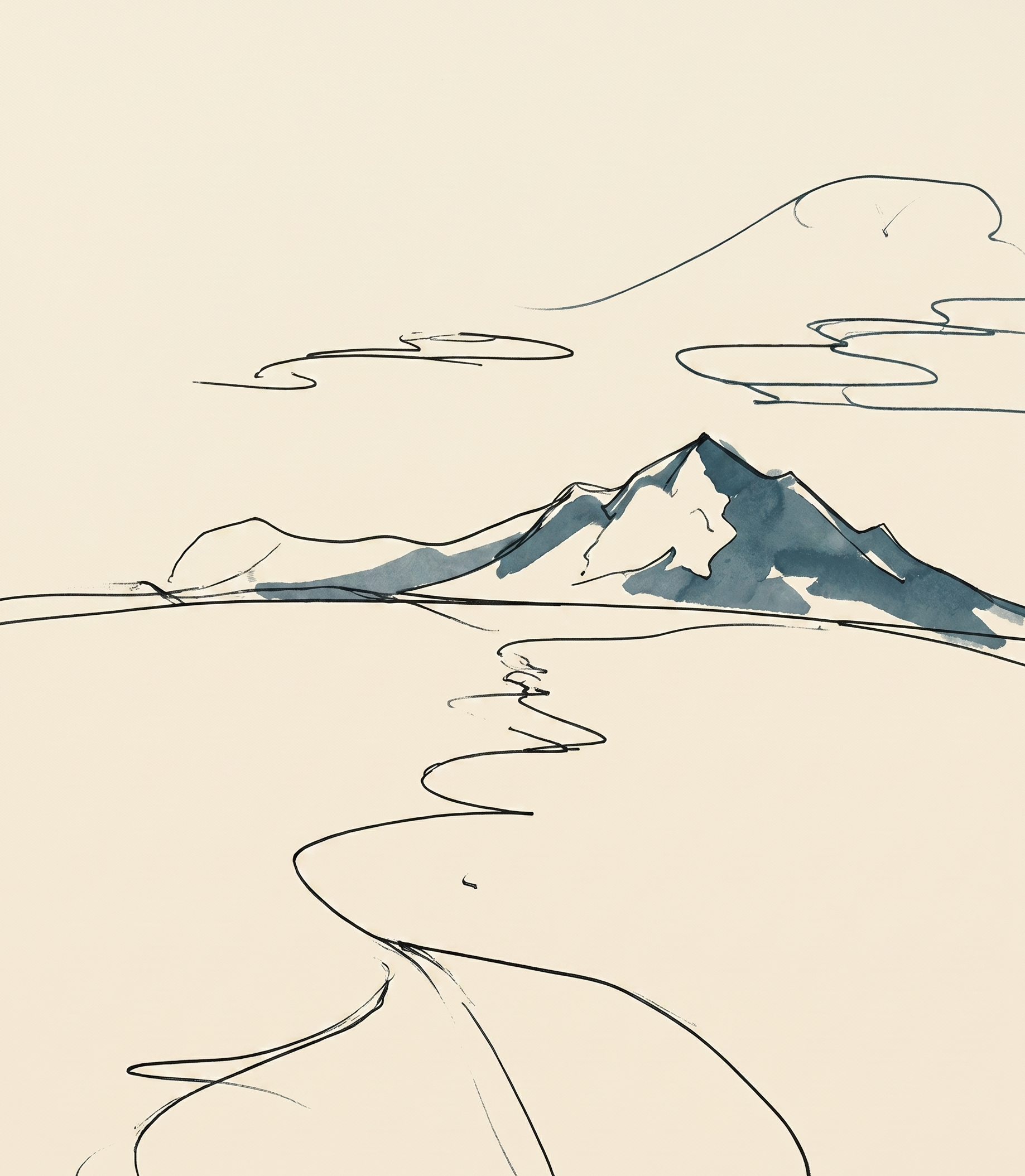 Hand-drawn mountain path illustration
